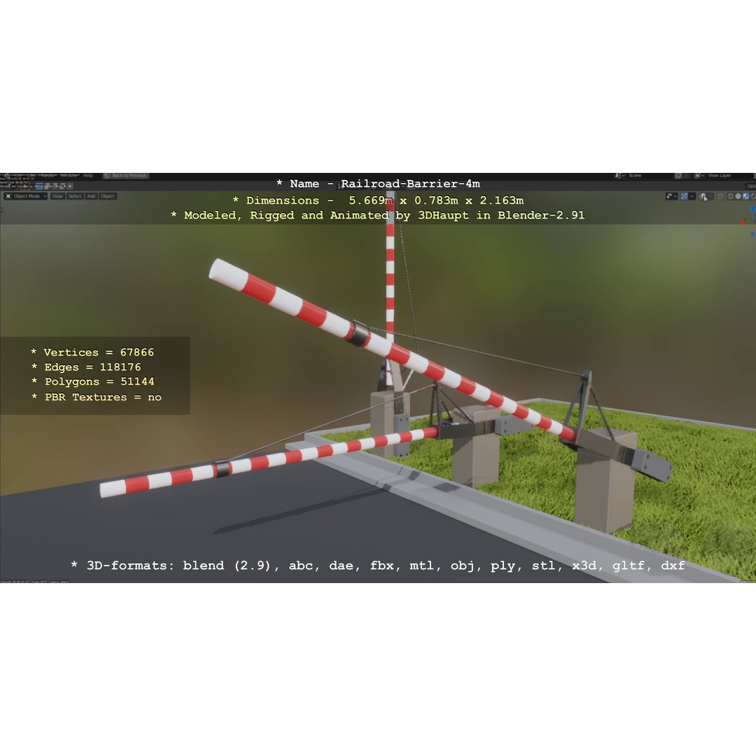 Railroad Barrier 3D Model – Animated High Poly, FBX, Game Asset - View 30