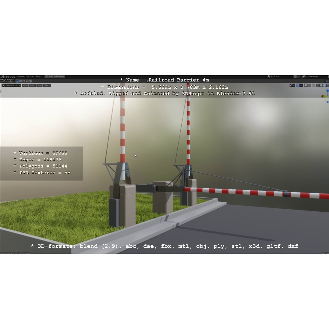Railroad Barrier 3D Model – Animated High Poly, FBX, Game Asset - View 4