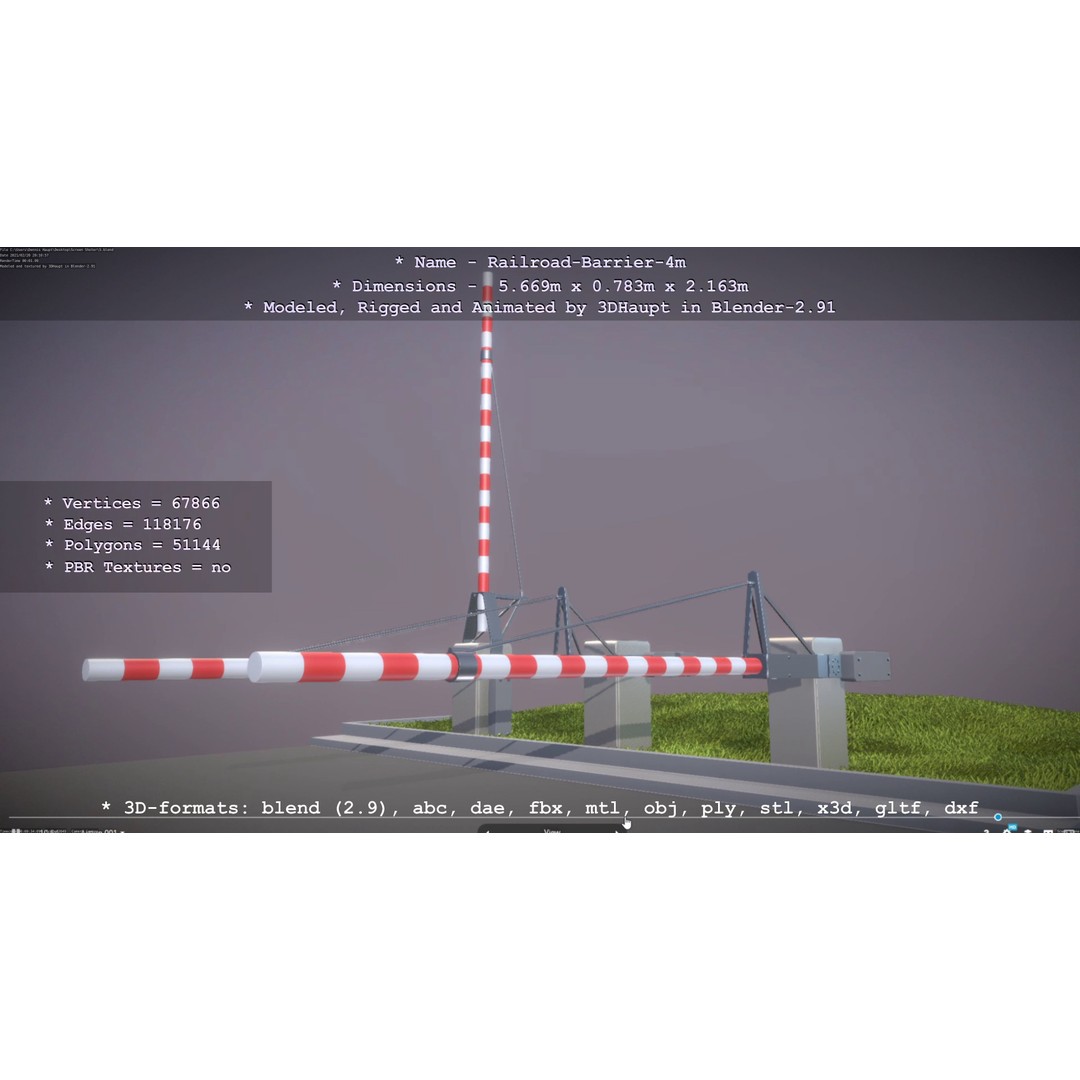 Railroad Barrier 3D Model – Animated High Poly, FBX, Game Asset - View 41