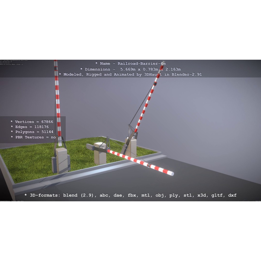 Railroad Barrier 3D Model – Animated High Poly, FBX, Game Asset - View 45