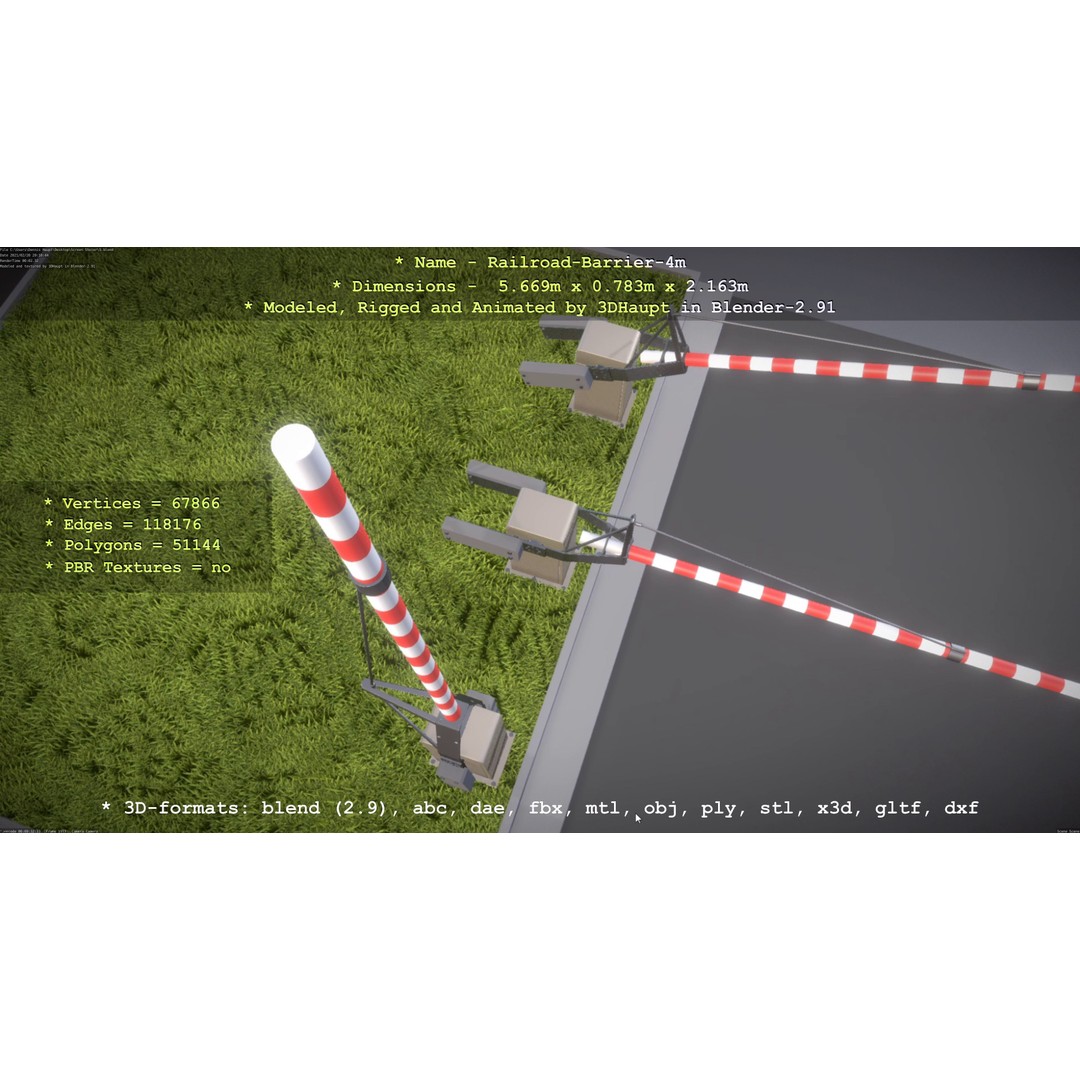 Railroad Barrier 3D Model – Animated High Poly, FBX, Game Asset - View 46