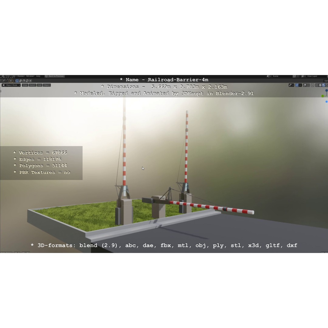 Railroad Barrier 3D Model – Animated High Poly, FBX, Game Asset - View 5
