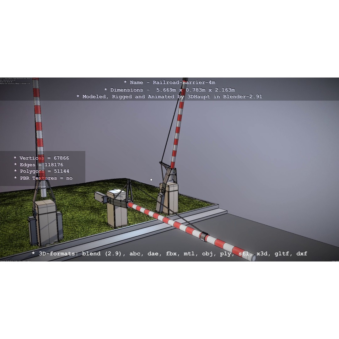 Railroad Barrier 3D Model – Animated High Poly, FBX, Game Asset - View 50