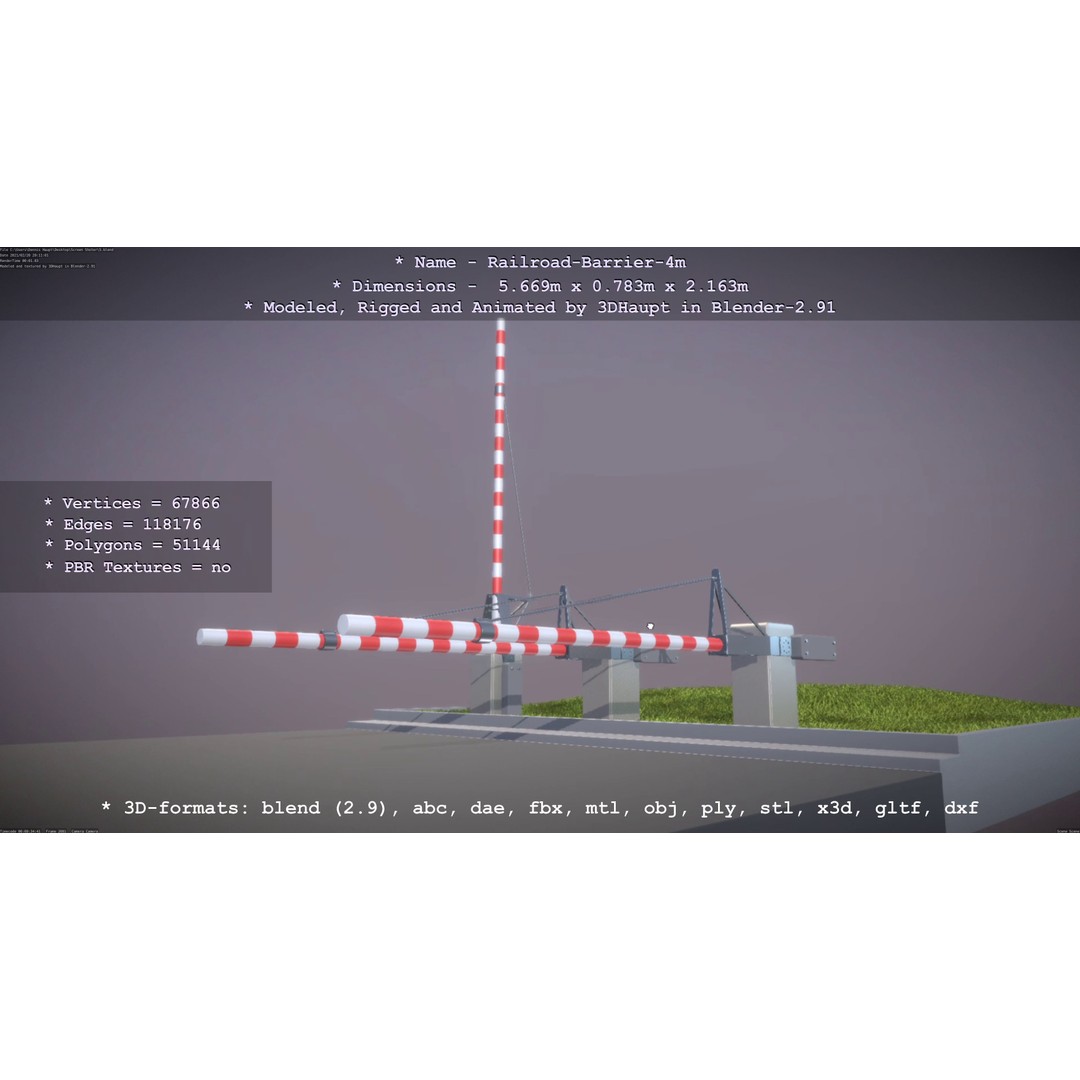 Railroad Barrier 3D Model – Animated High Poly, FBX, Game Asset - View 52