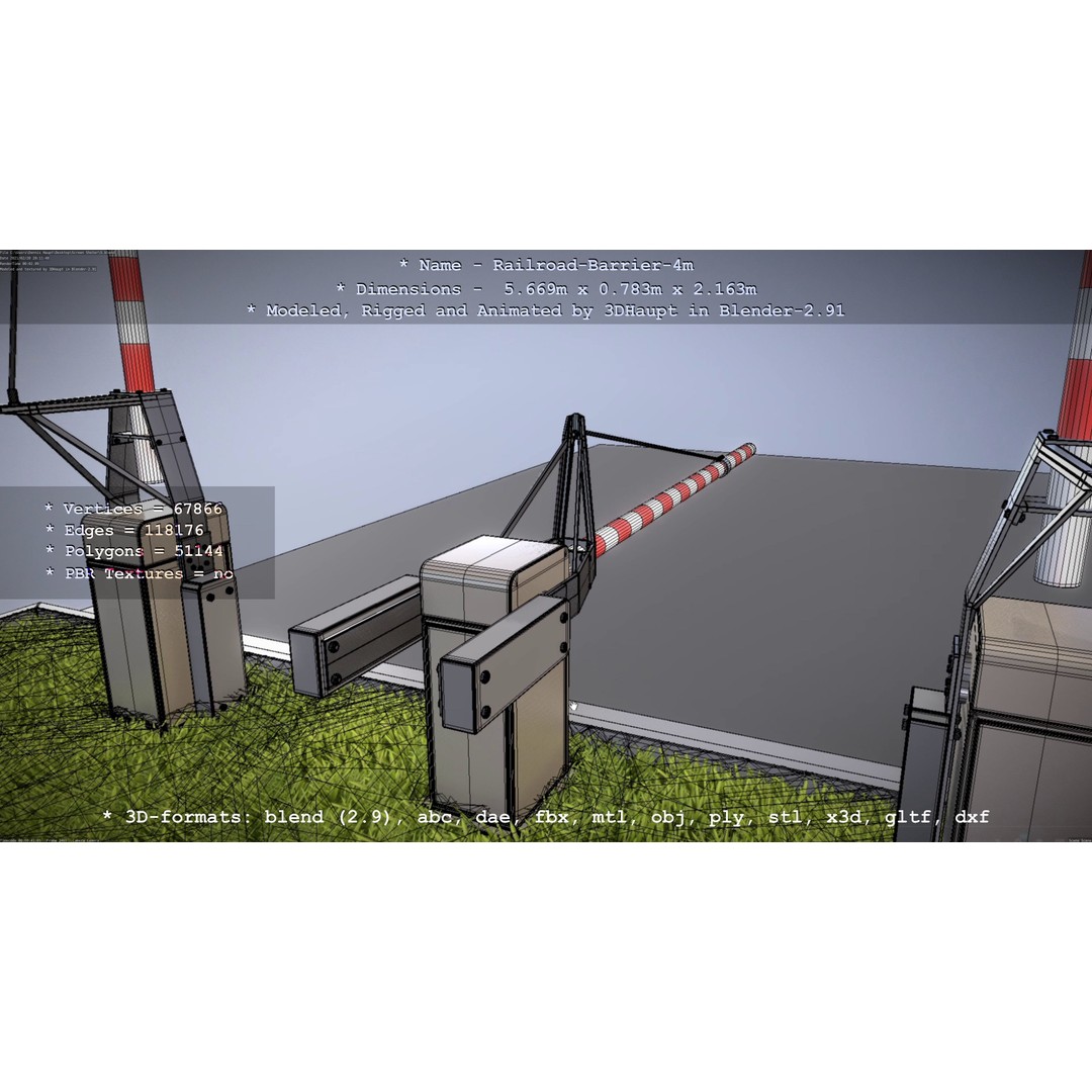 Railroad Barrier 3D Model – Animated High Poly, FBX, Game Asset - View 53