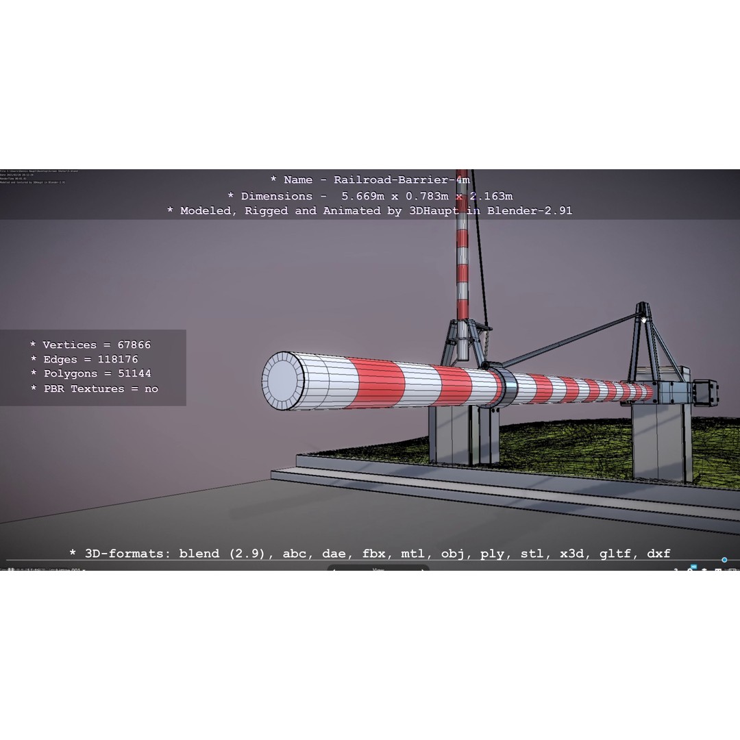 Railroad Barrier 3D Model – Animated High Poly, FBX, Game Asset - View 54