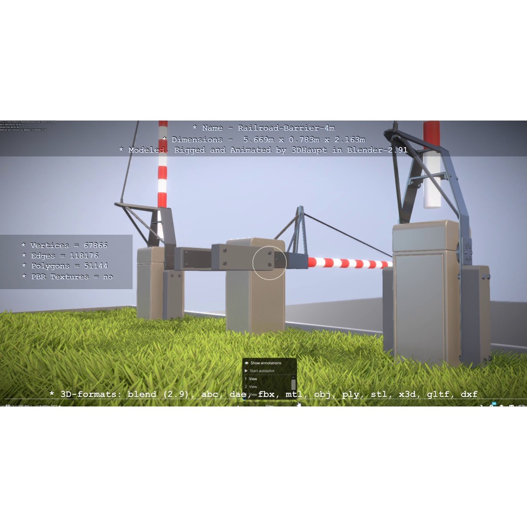 Railroad Barrier 3D Model – Animated High Poly, FBX, Game Asset - View 6
