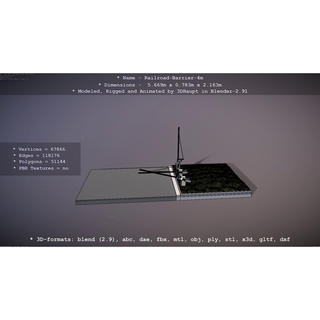 Railroad Barrier 3D Model – Animated High Poly, FBX, Game Asset - View 65