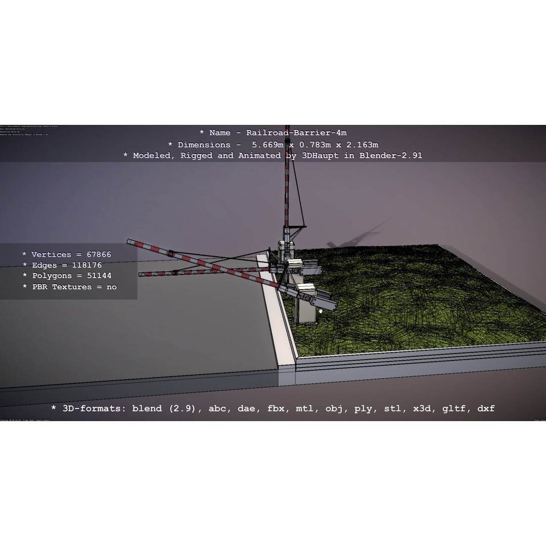 Railroad Barrier 3D Model – Animated High Poly, FBX, Game Asset - View 68
