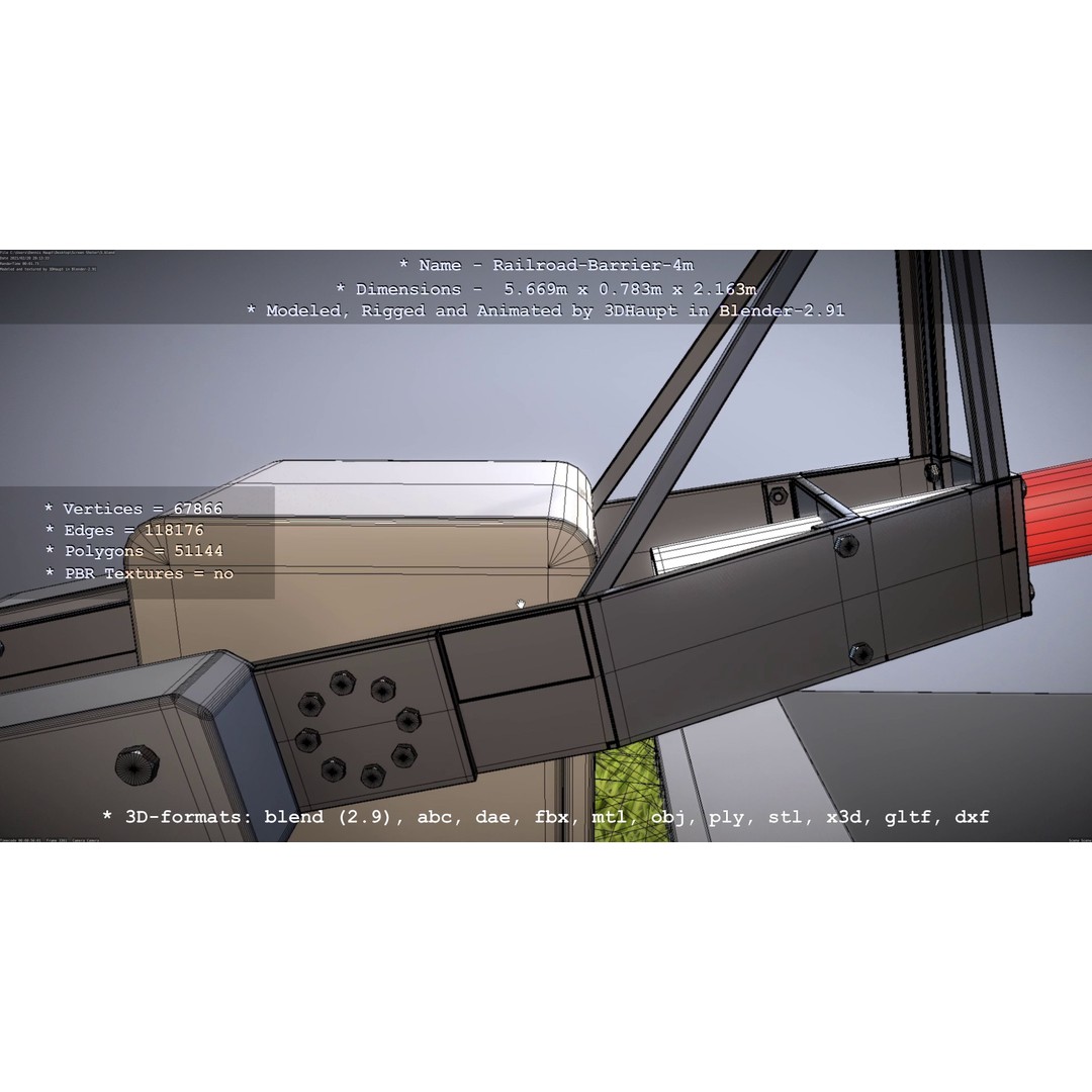 Railroad Barrier 3D Model – Animated High Poly, FBX, Game Asset - View 72