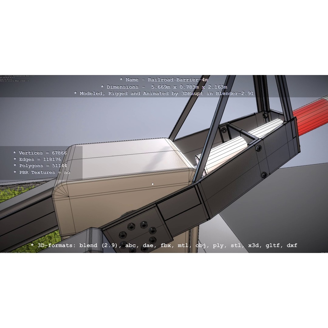 Railroad Barrier 3D Model – Animated High Poly, FBX, Game Asset - View 73