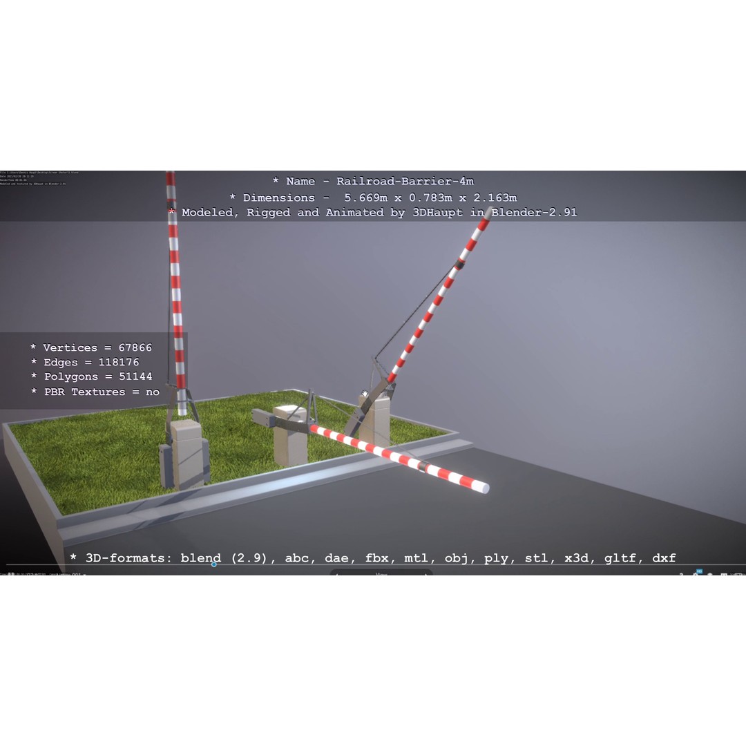 Railroad Barrier 3D Model – Animated High Poly, FBX, Game Asset - View 8