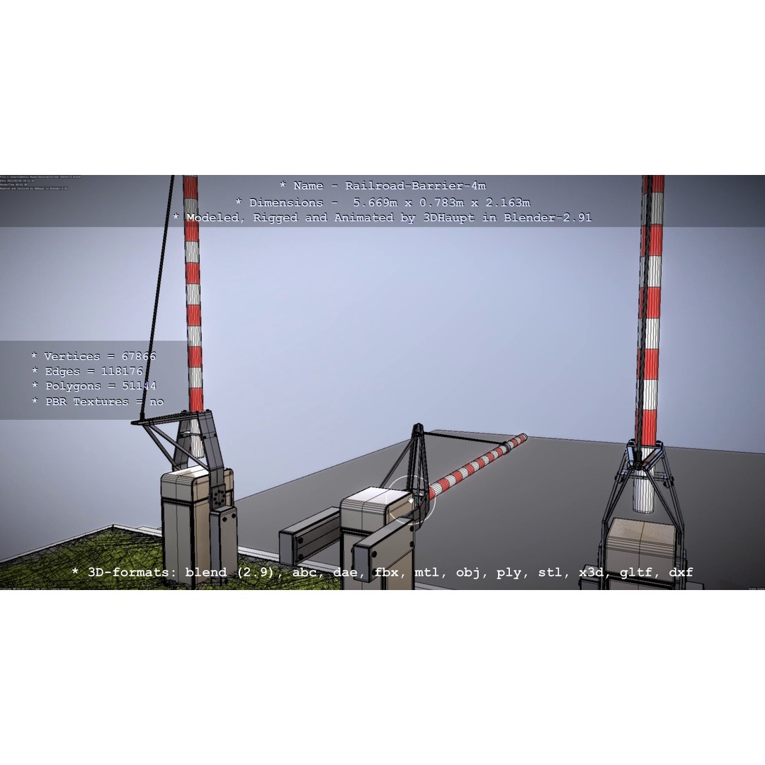 Railroad Barrier 3D Model – Animated High Poly, FBX, Game Asset - View 9