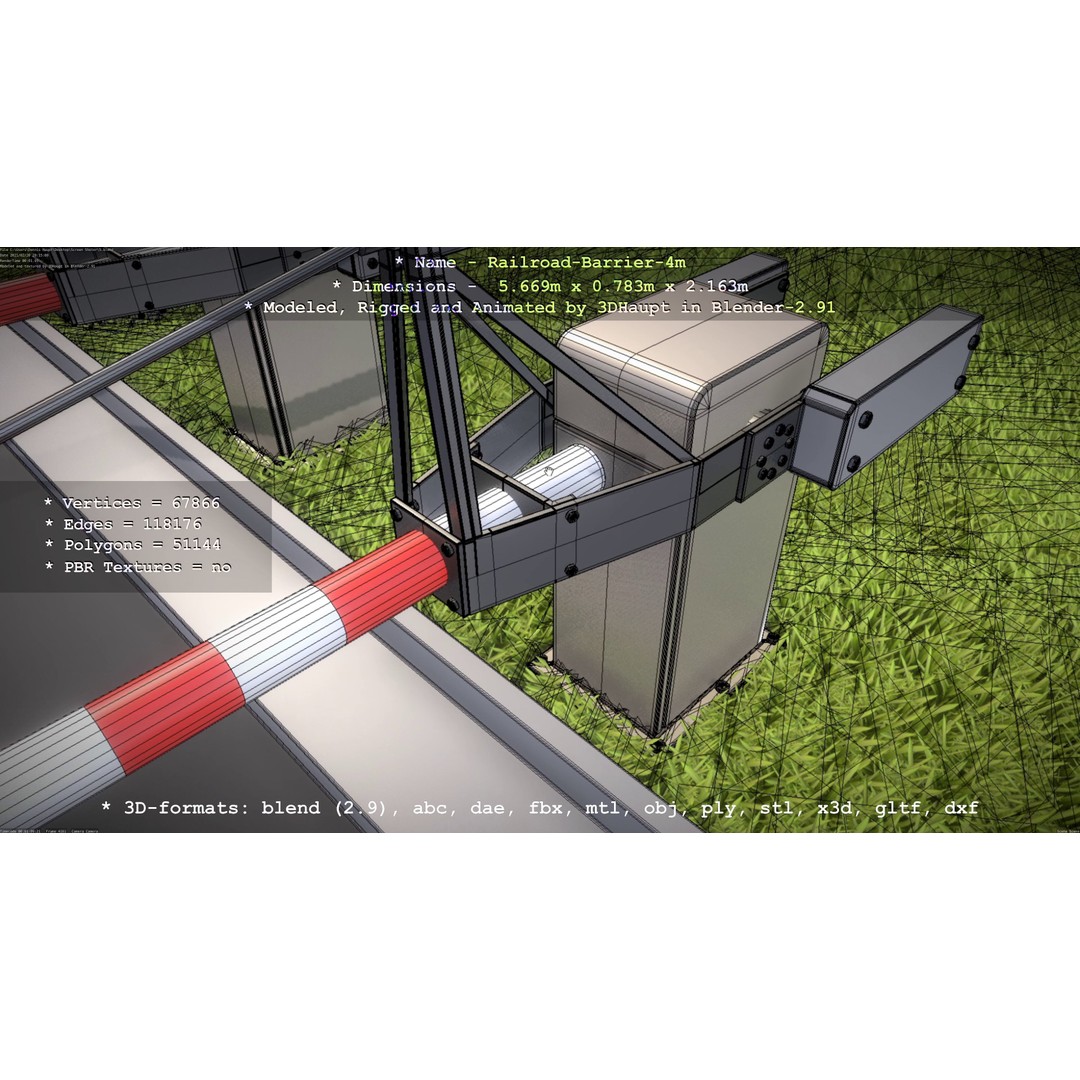 Railroad Barrier 3D Model – Animated High Poly, FBX, Game Asset - View 93