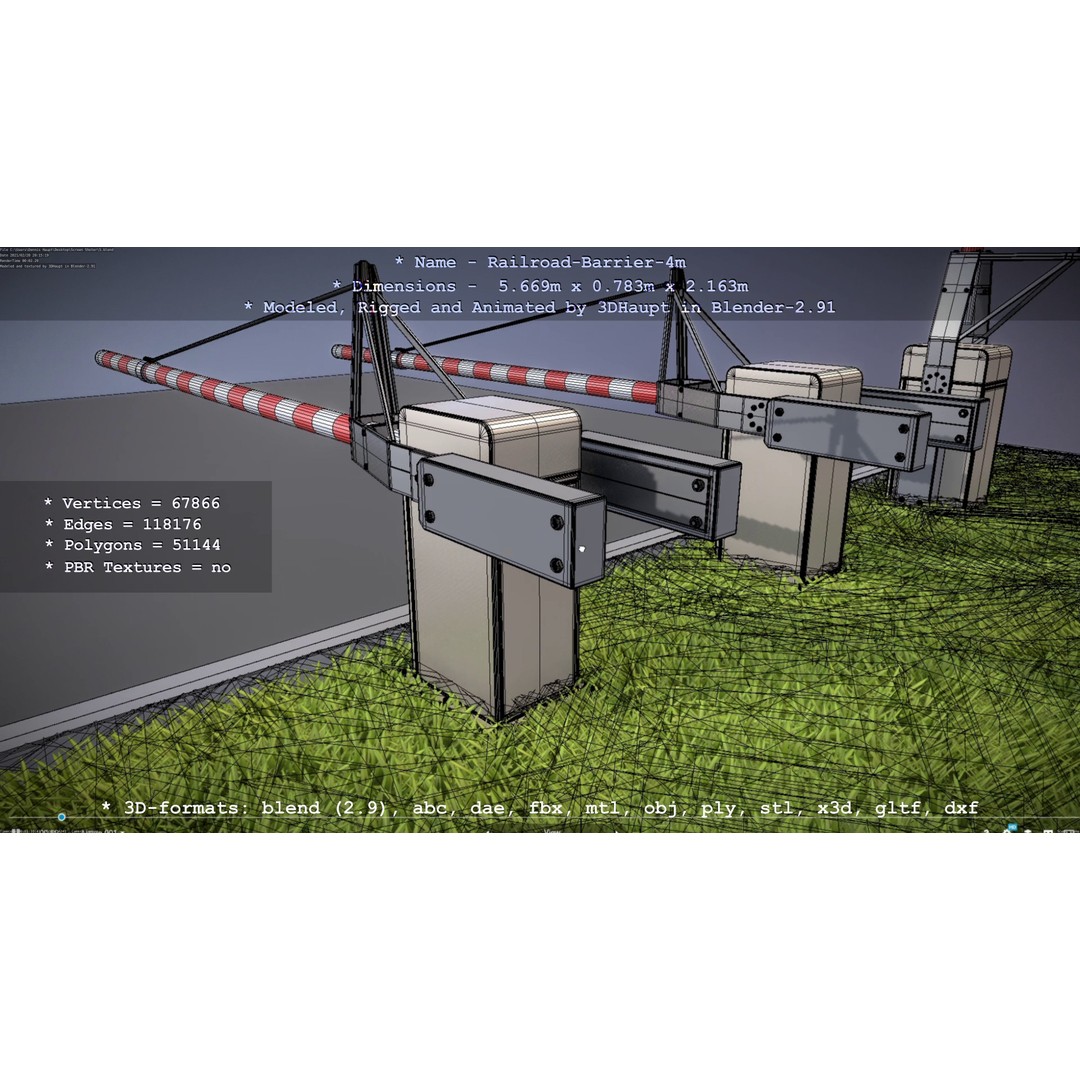 Railroad Barrier 3D Model – Animated High Poly, FBX, Game Asset - View 94