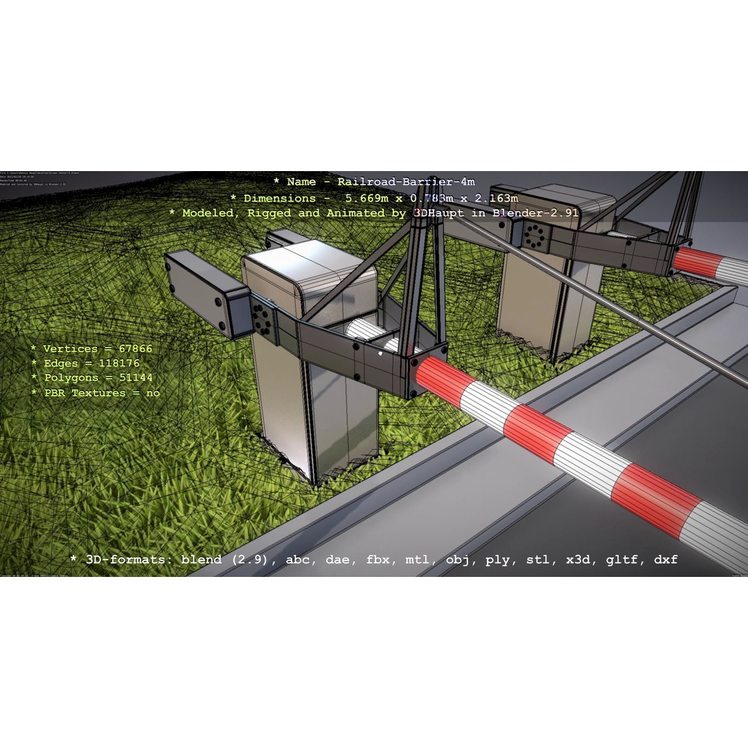 Railroad Barrier 3D Model – Animated High Poly, FBX, Game Asset - View 95