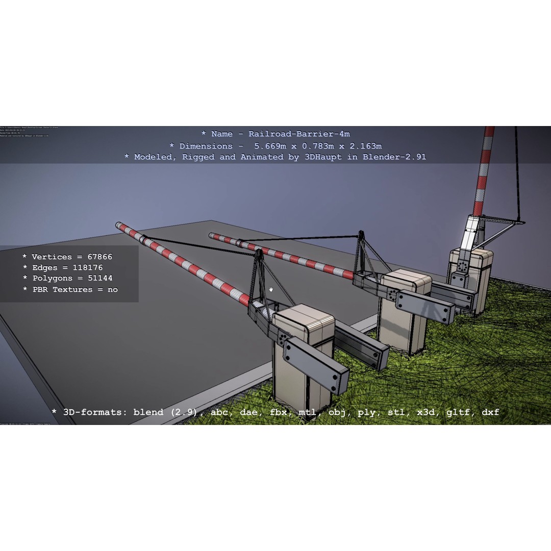 Railroad Barrier 3D Model – Animated High Poly, FBX, Game Asset - View 96
