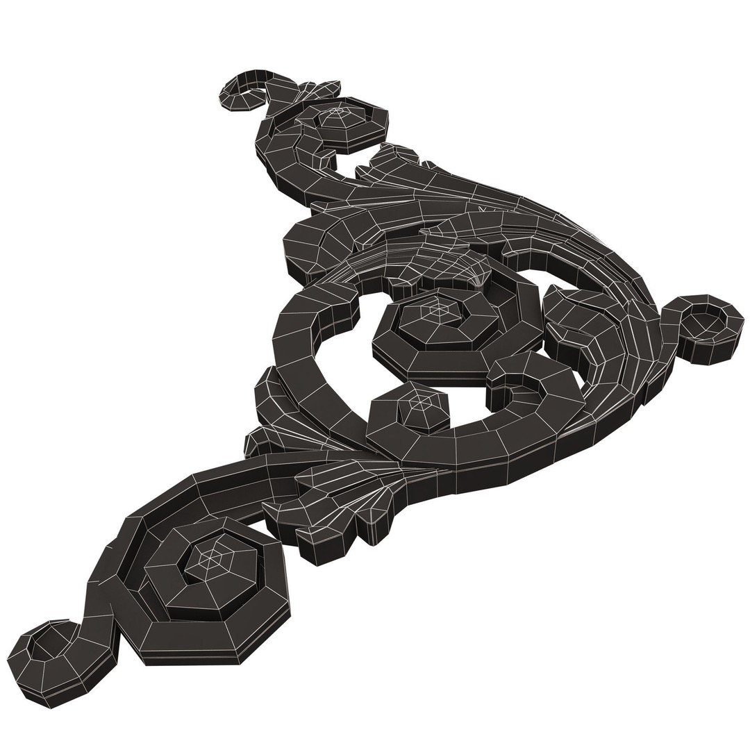 Corner Carved Plaster Molding Decoration 3D Model – Low Poly Architectural Ornament, FBX, Blender