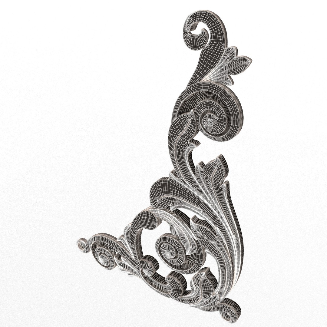 Corner Carved Plaster Molding Decoration 3D Model – Low Poly Architectural Ornament, FBX, Blender - View 10