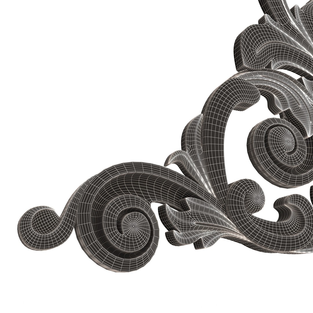 Corner Carved Plaster Molding Decoration 3D Model – Low Poly Architectural Ornament, FBX, Blender - View 11