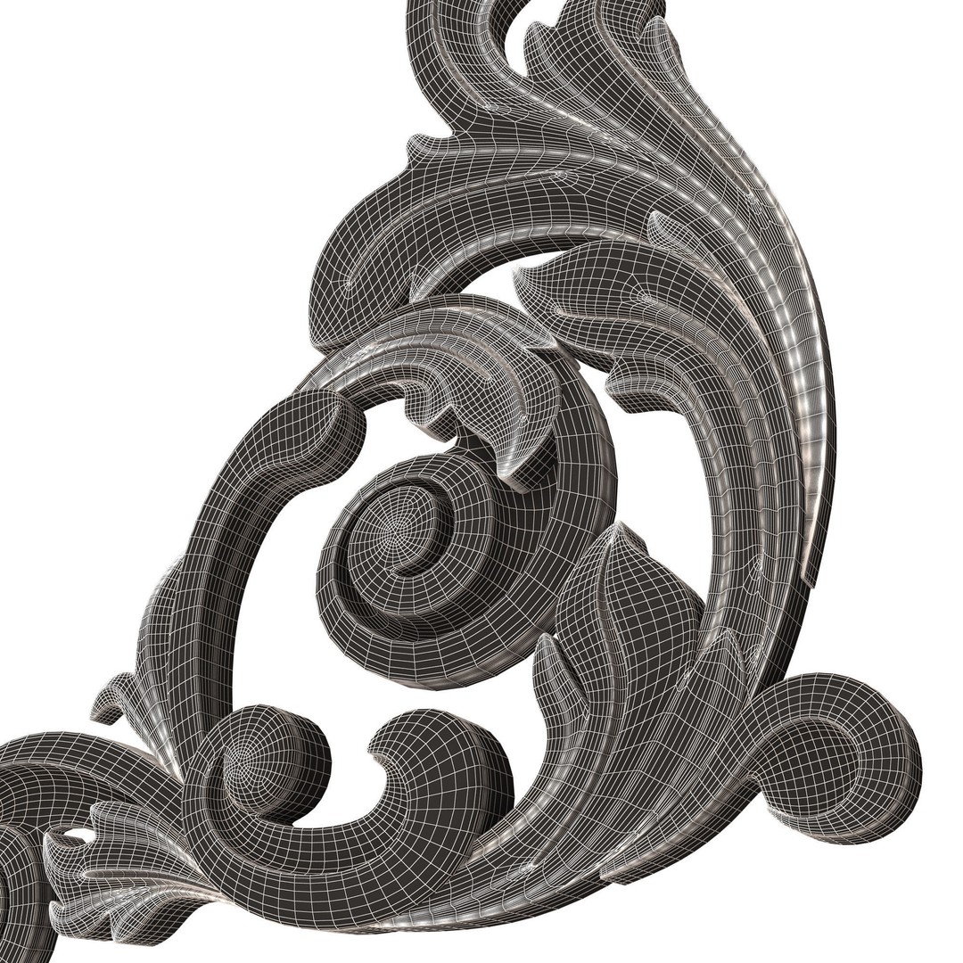 Corner Carved Plaster Molding Decoration 3D Model – Low Poly Architectural Ornament, FBX, Blender - View 12