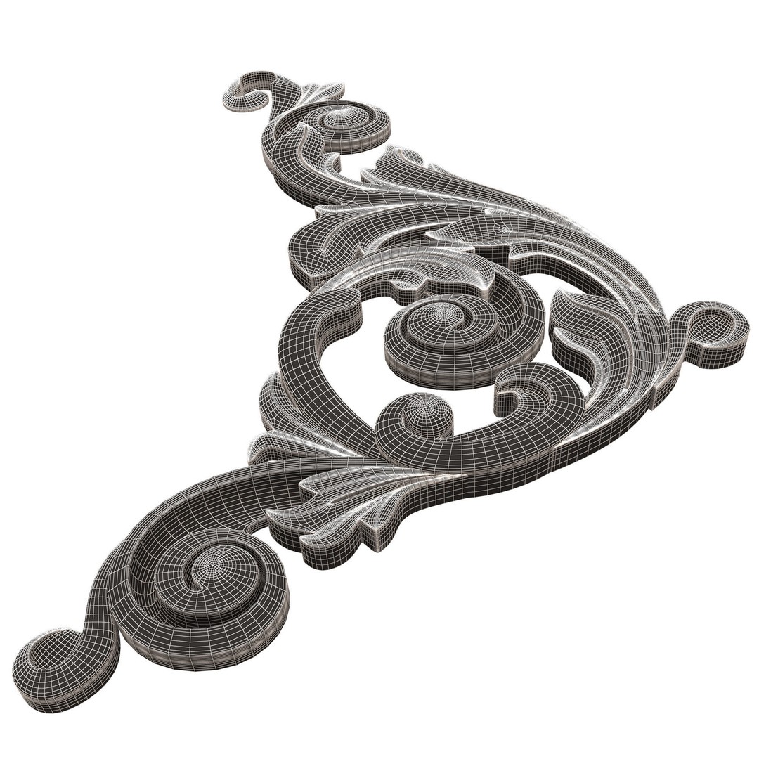 Corner Carved Plaster Molding Decoration 3D Model – Low Poly Architectural Ornament, FBX, Blender - View 13