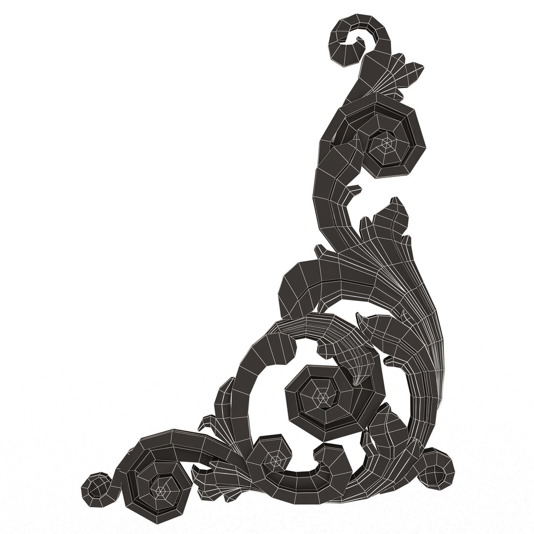Corner Carved Plaster Molding Decoration 3D Model – Low Poly Architectural Ornament, FBX, Blender - View 14