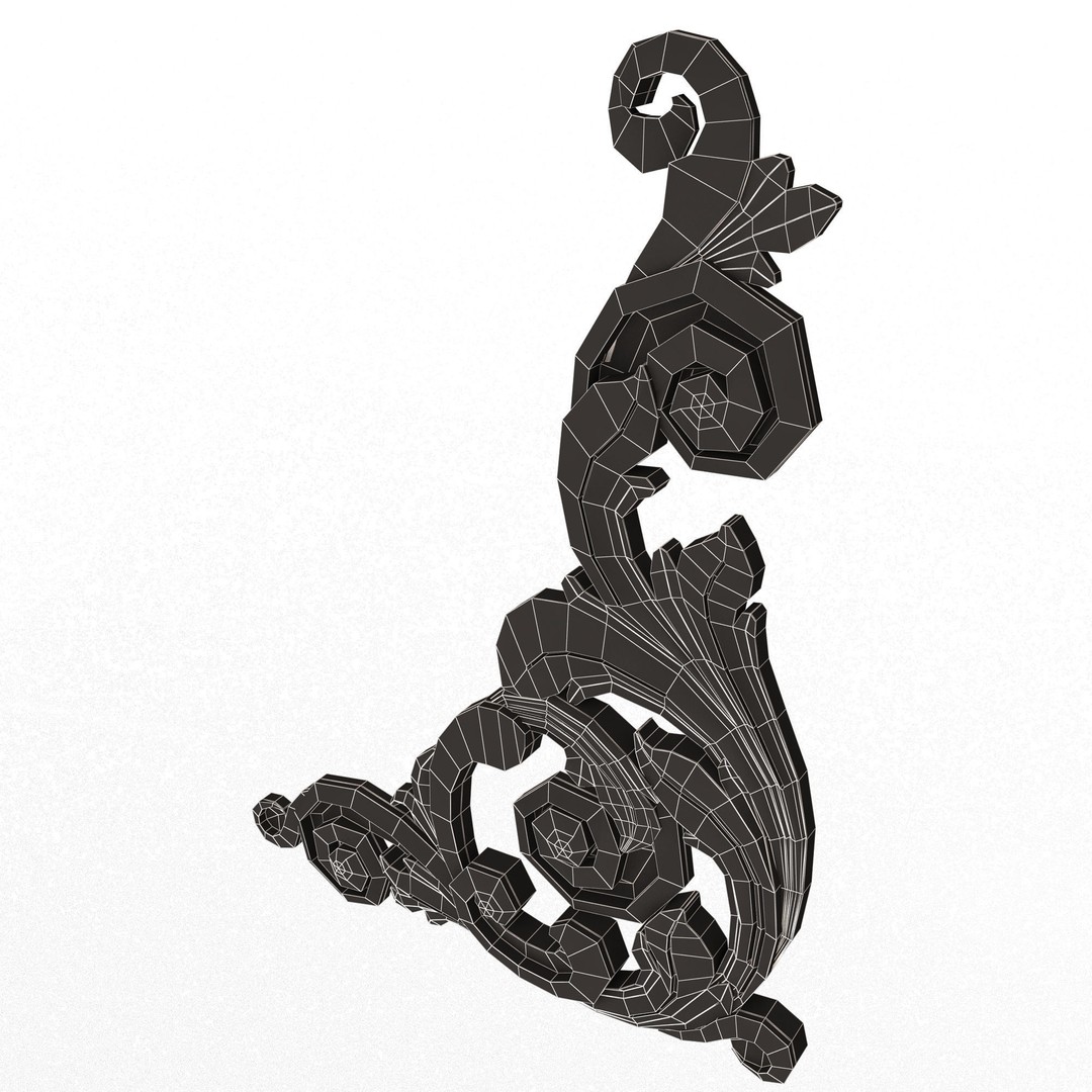 Corner Carved Plaster Molding Decoration 3D Model – Low Poly Architectural Ornament, FBX, Blender - View 16