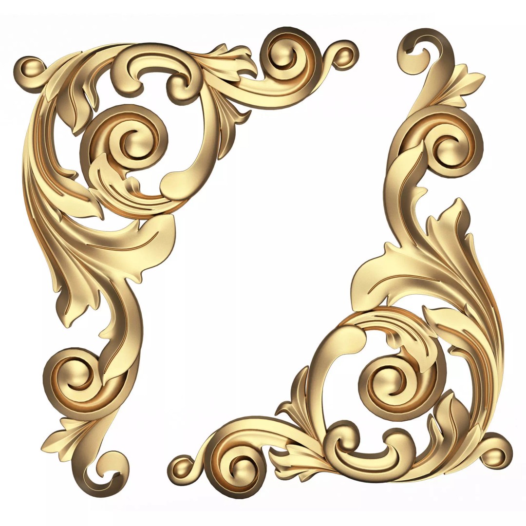 Corner Carved Plaster Molding Decoration 3D Model – Low Poly Architectural Ornament, FBX, Blender - View 2