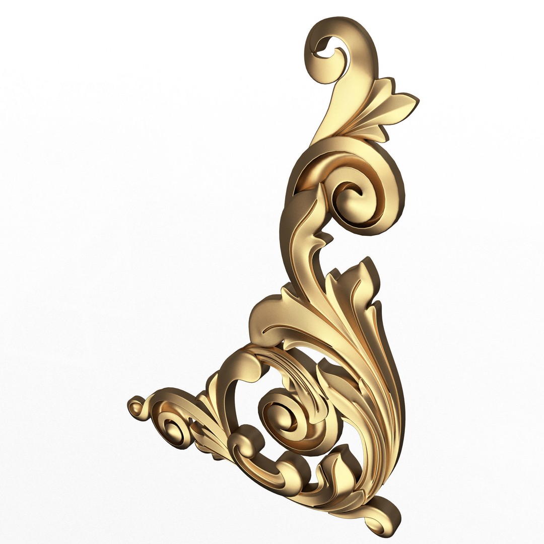 Corner Carved Plaster Molding Decoration 3D Model – Low Poly Architectural Ornament, FBX, Blender - View 4