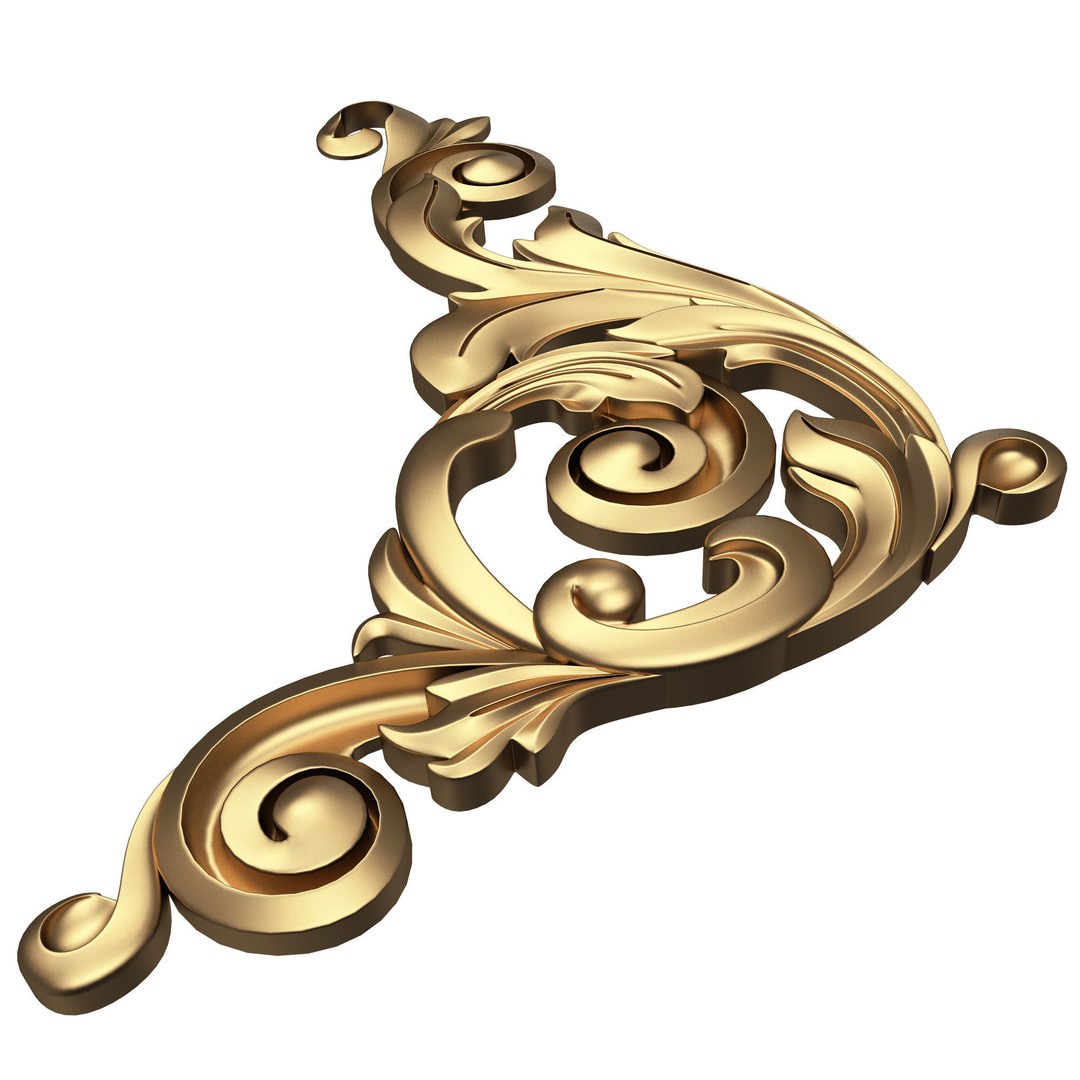 Corner Carved Plaster Molding Decoration 3D Model – Low Poly Architectural Ornament, FBX, Blender - View 7