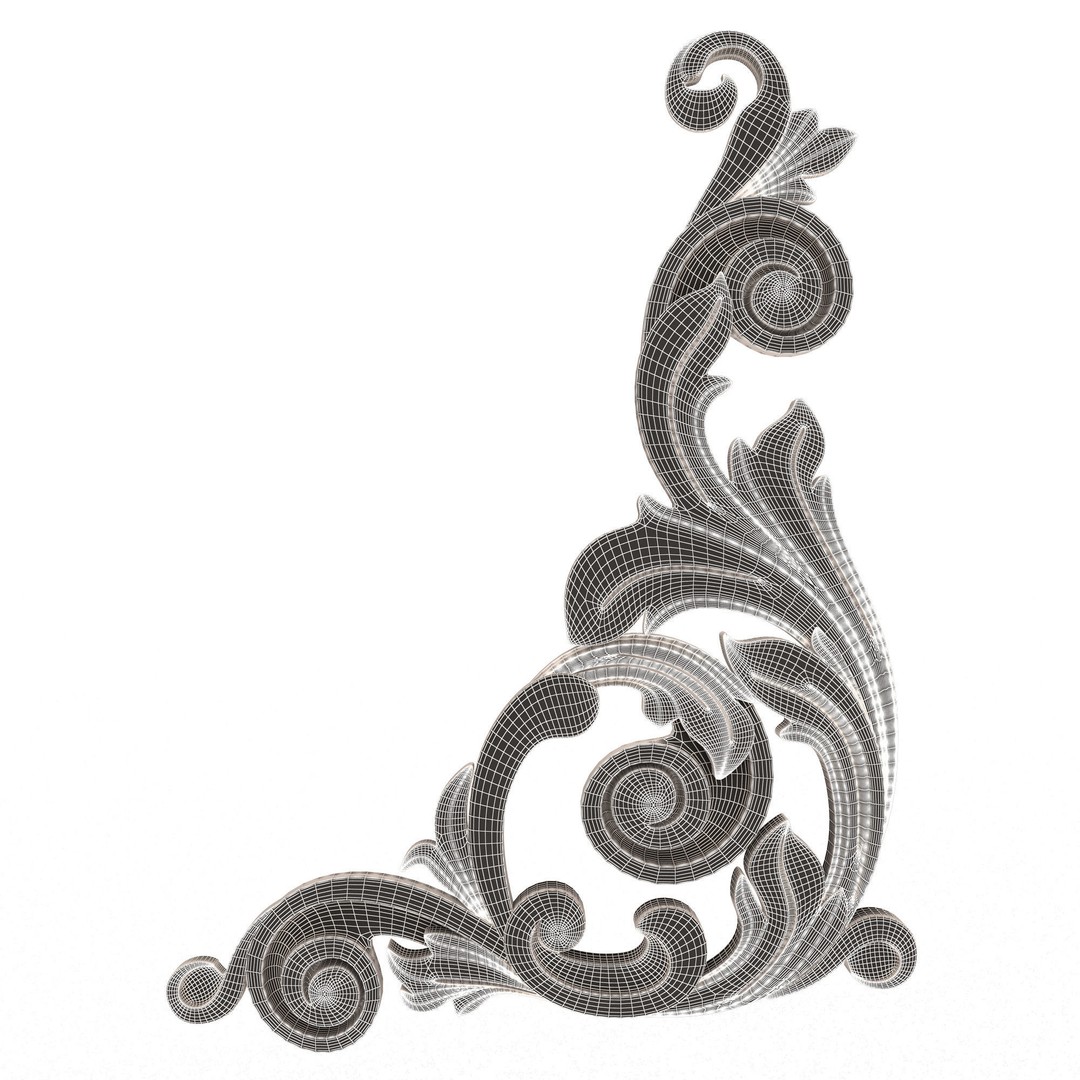 Corner Carved Plaster Molding Decoration 3D Model – Low Poly Architectural Ornament, FBX, Blender - View 8
