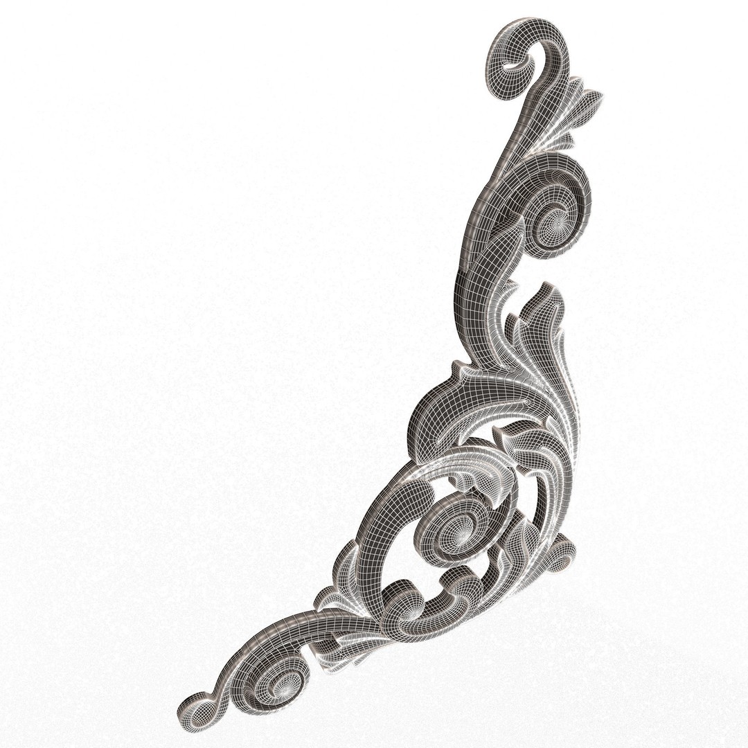 Corner Carved Plaster Molding Decoration 3D Model – Low Poly Architectural Ornament, FBX, Blender - View 9