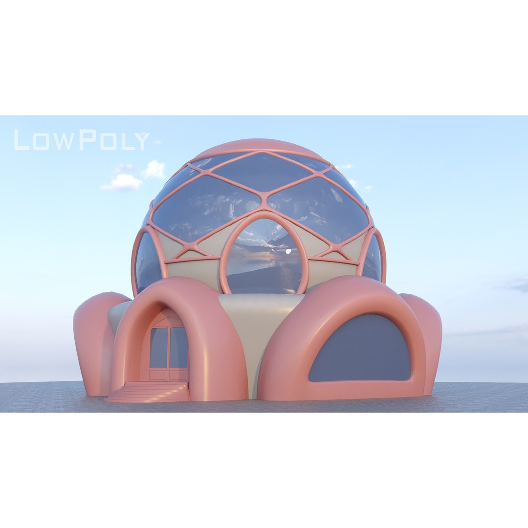 Cosmic Sphere House 3D Model – Low Poly Game Asset, FBX, PBR - View 11