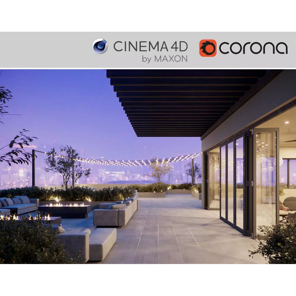 Roof Terrace 3D Model – Exterior CG Scene for Cinema4D - View 2