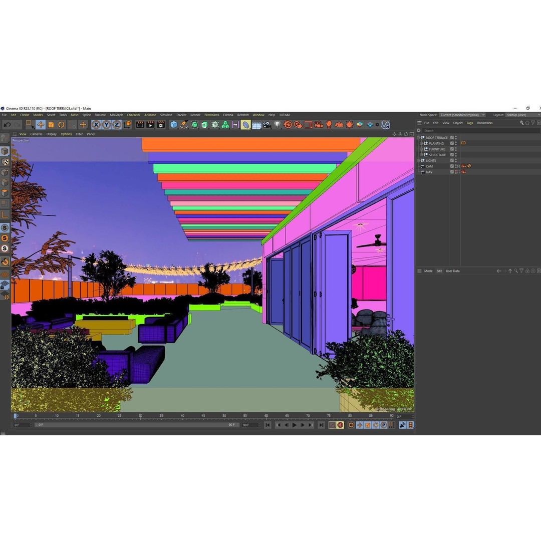 Roof Terrace 3D Model – Exterior CG Scene for Cinema4D - View 4