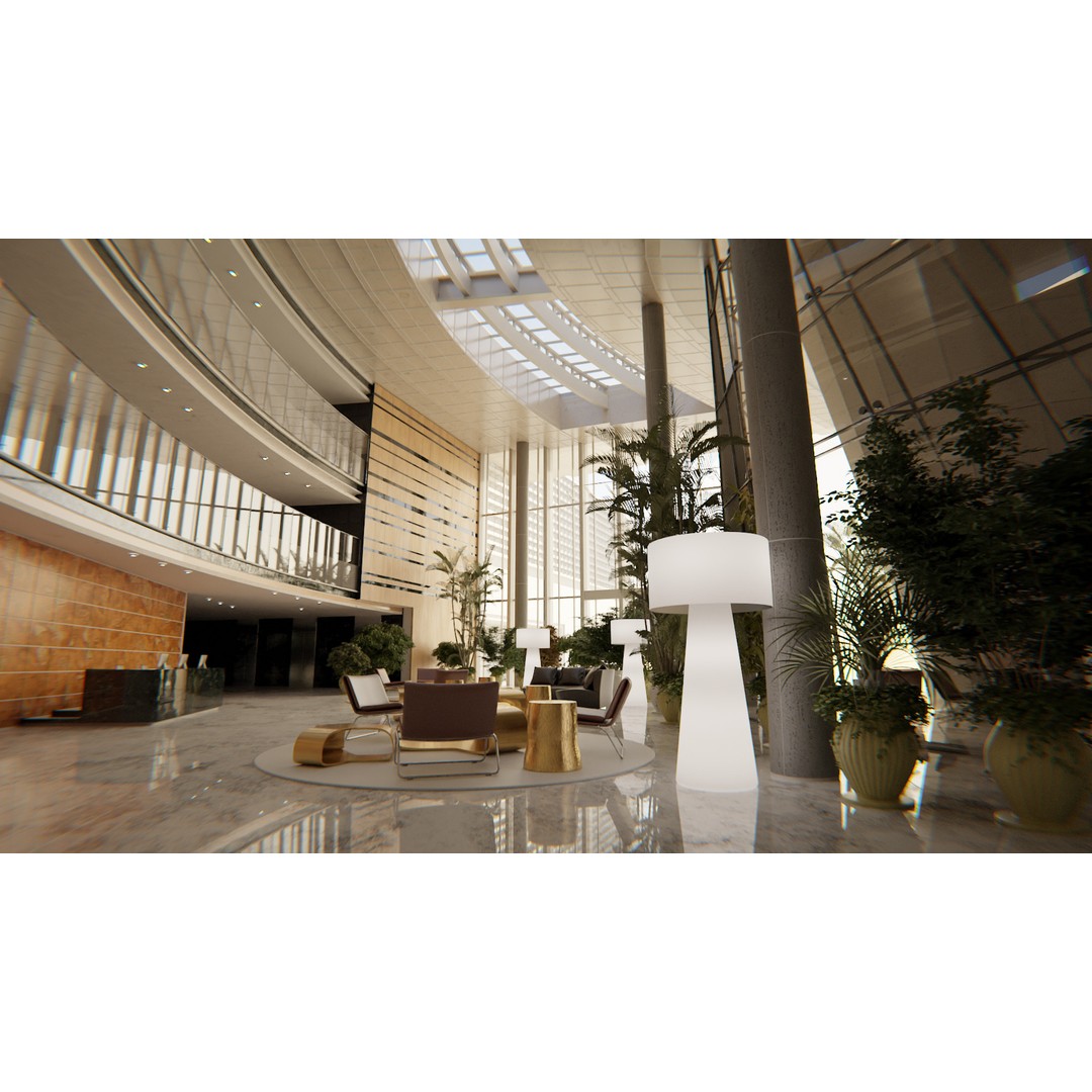 Luxury Hotel Lobby 3D Model – Modern Design, PBR Textures, FBX - View 3