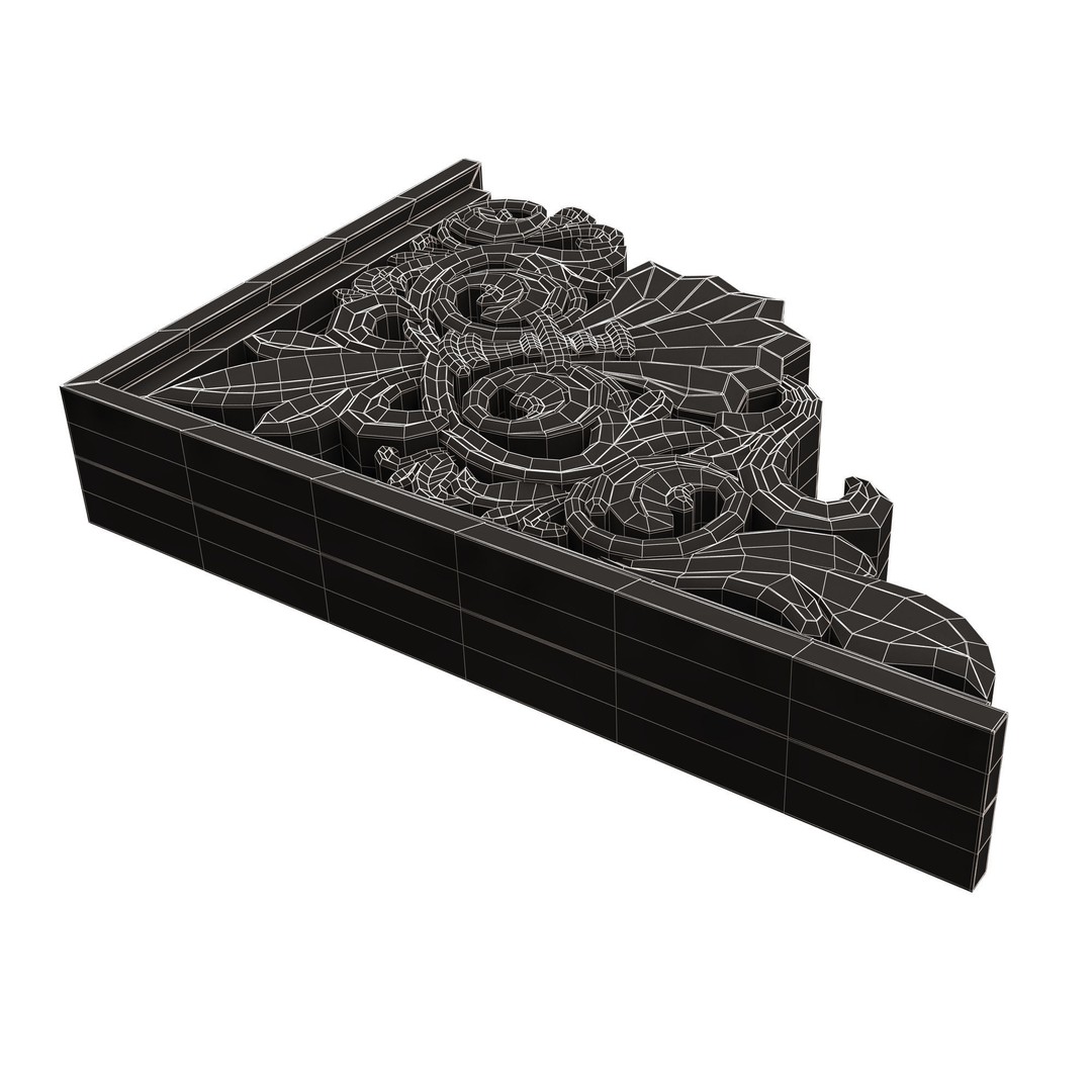 Bracket Carved Plaster Molding 3D Model – Low Poly Architectural Decoration, FBX, OBJ