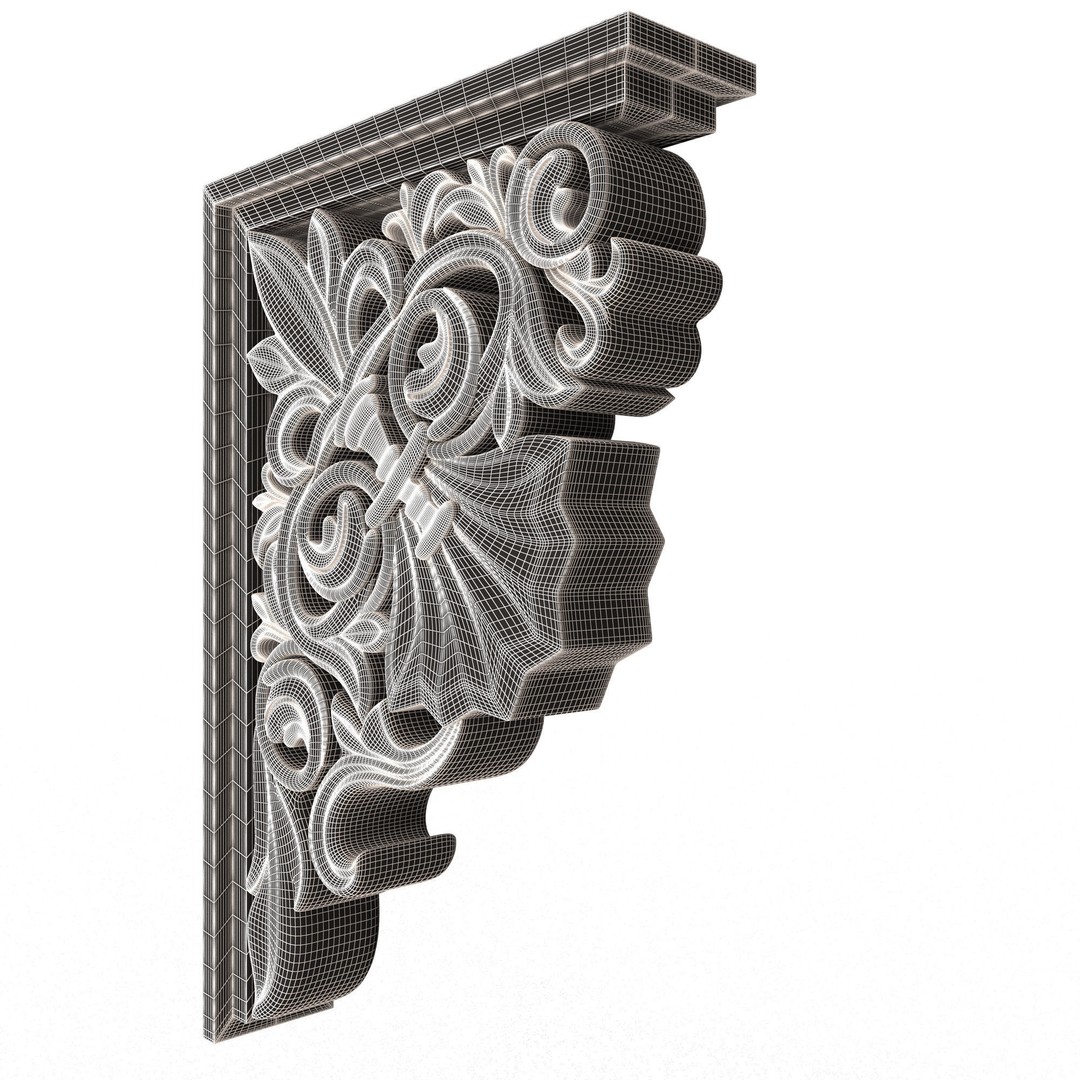 Bracket Carved Plaster Molding 3D Model – Low Poly Architectural Decoration, FBX, OBJ - View 10