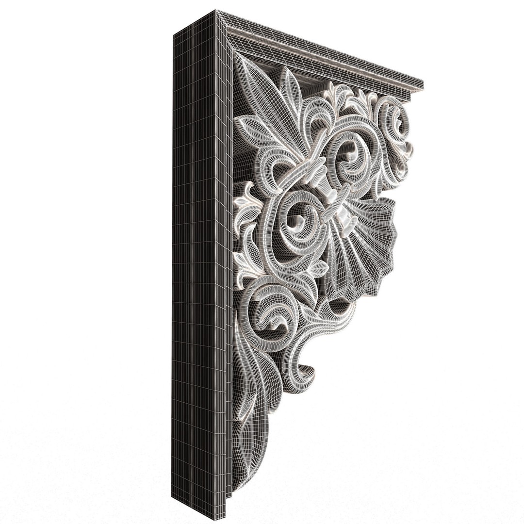 Bracket Carved Plaster Molding 3D Model – Low Poly Architectural Decoration, FBX, OBJ - View 11