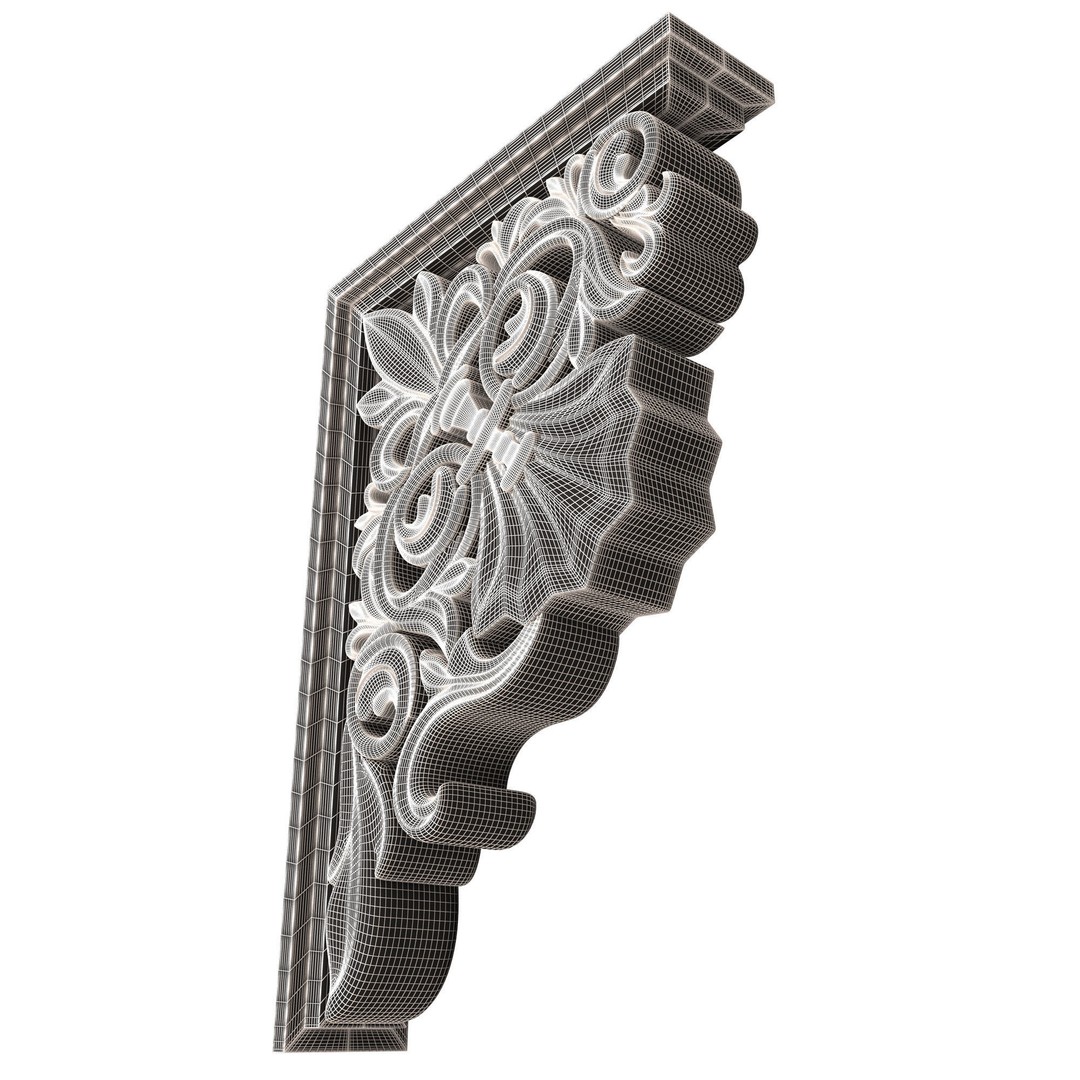 Bracket Carved Plaster Molding 3D Model – Low Poly Architectural Decoration, FBX, OBJ - View 12