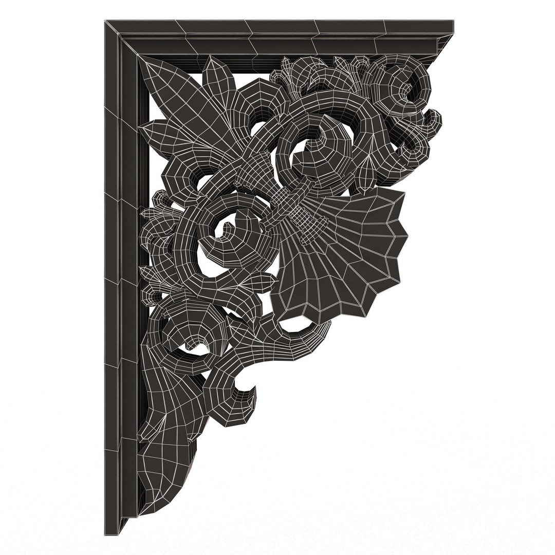 Bracket Carved Plaster Molding 3D Model – Low Poly Architectural Decoration, FBX, OBJ - View 14