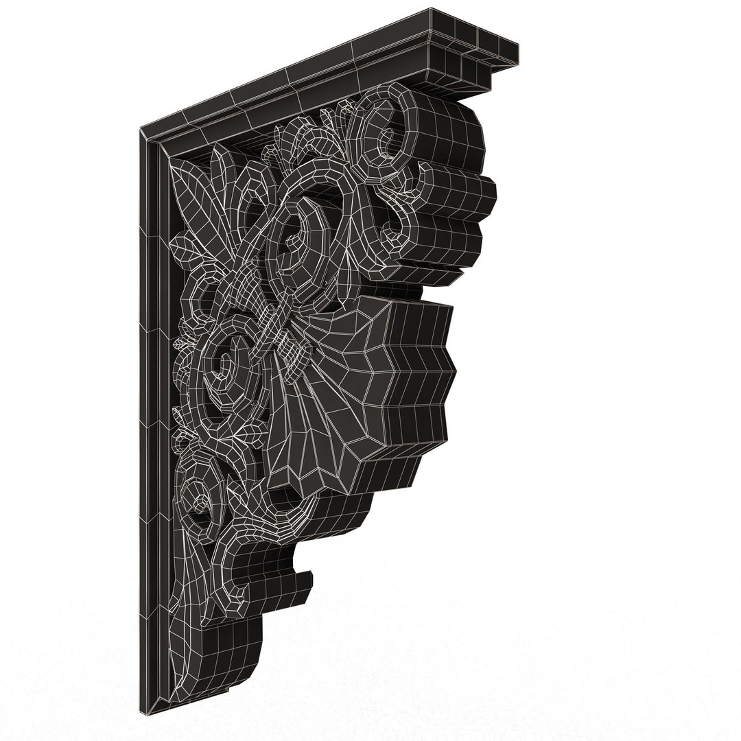 Bracket Carved Plaster Molding 3D Model – Low Poly Architectural Decoration, FBX, OBJ - View 16