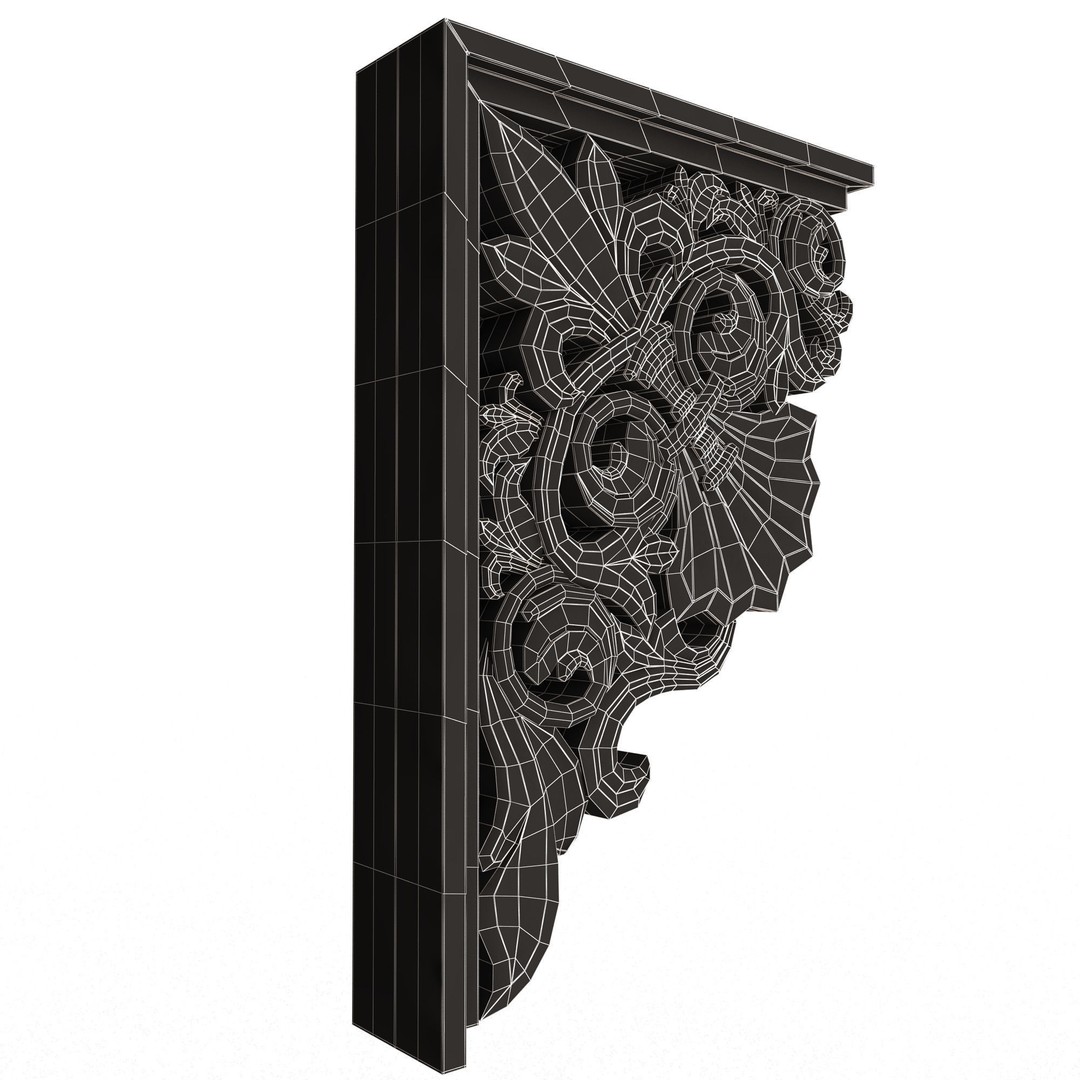 Bracket Carved Plaster Molding 3D Model – Low Poly Architectural Decoration, FBX, OBJ - View 17