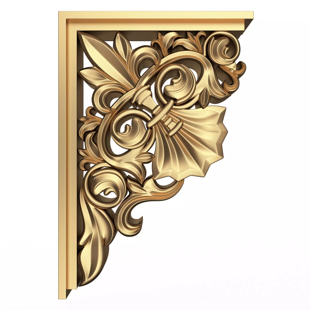 Bracket Carved Plaster Molding 3D Model – Low Poly Architectural Decoration, FBX, OBJ - View 2