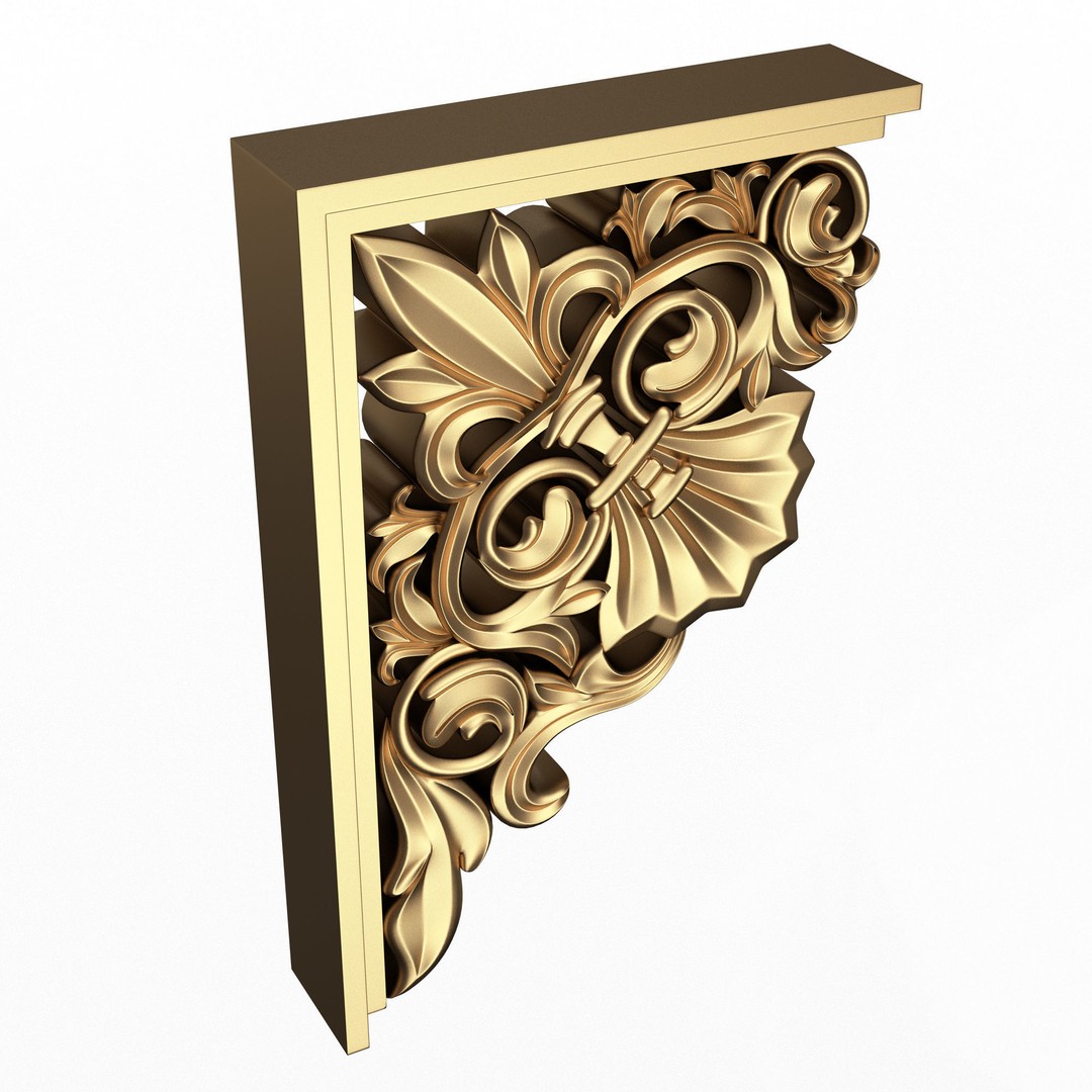 Bracket Carved Plaster Molding 3D Model – Low Poly Architectural Decoration, FBX, OBJ - View 3