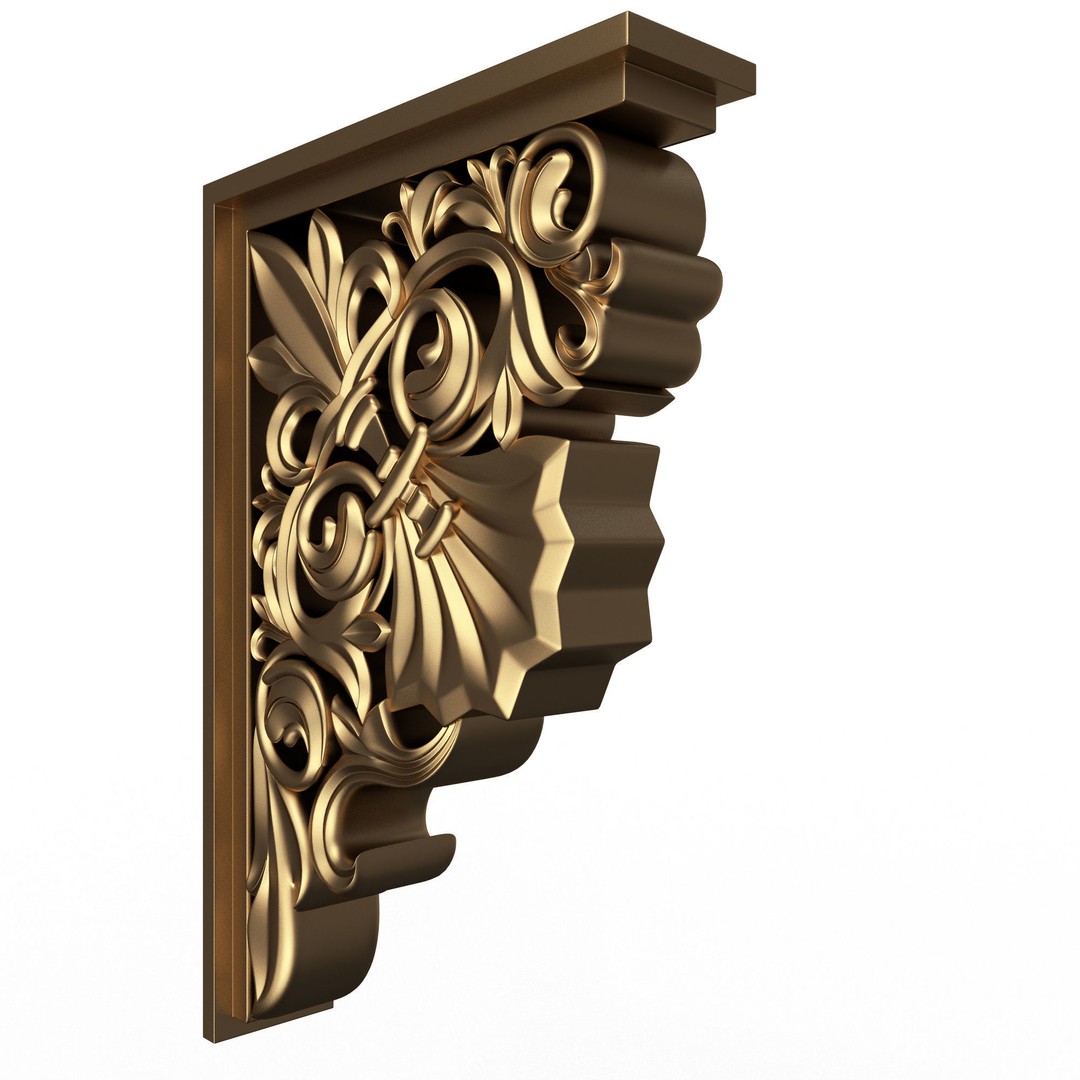 Bracket Carved Plaster Molding 3D Model – Low Poly Architectural Decoration, FBX, OBJ - View 4