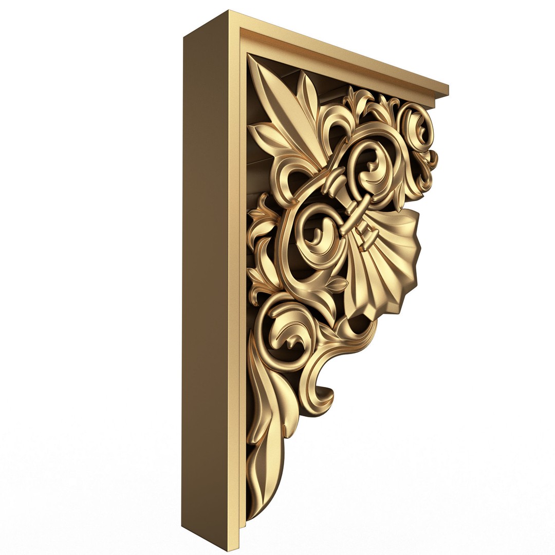 Bracket Carved Plaster Molding 3D Model – Low Poly Architectural Decoration, FBX, OBJ - View 5