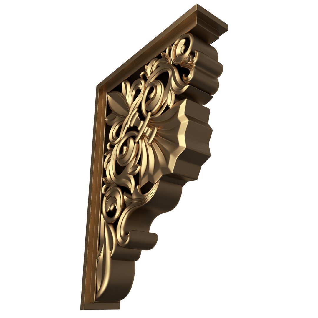Bracket Carved Plaster Molding 3D Model – Low Poly Architectural Decoration, FBX, OBJ - View 6