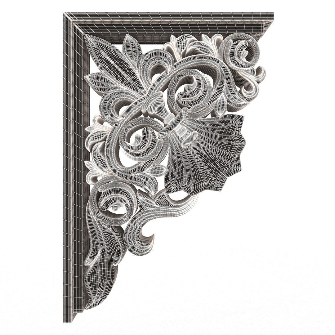 Bracket Carved Plaster Molding 3D Model – Low Poly Architectural Decoration, FBX, OBJ - View 8